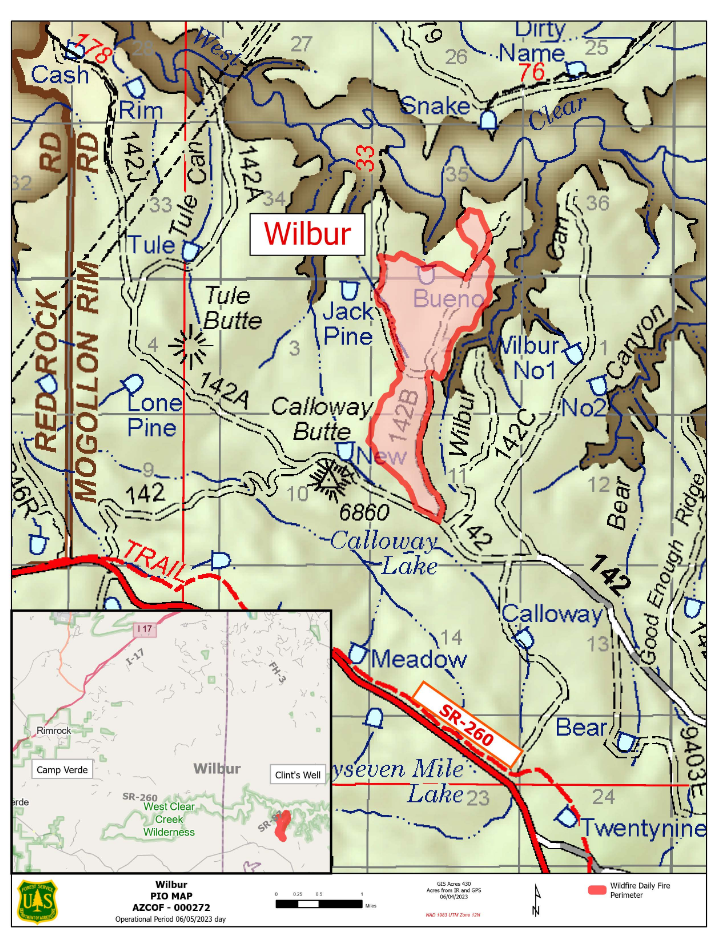 Map of the Wilbur Fire on Jun 9, 2023