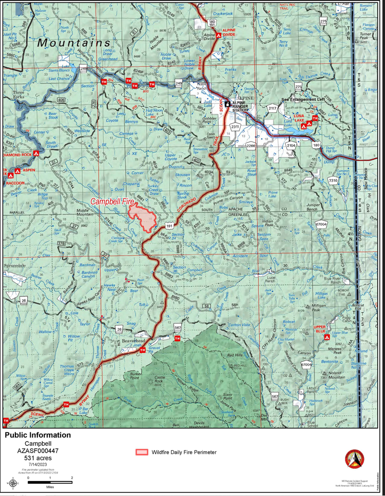 Map showing boundary of the Campbell Fire