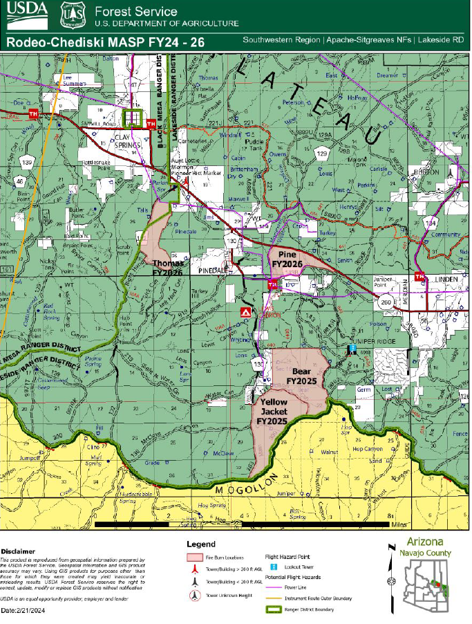 Map indicating locations of prescribed burns
