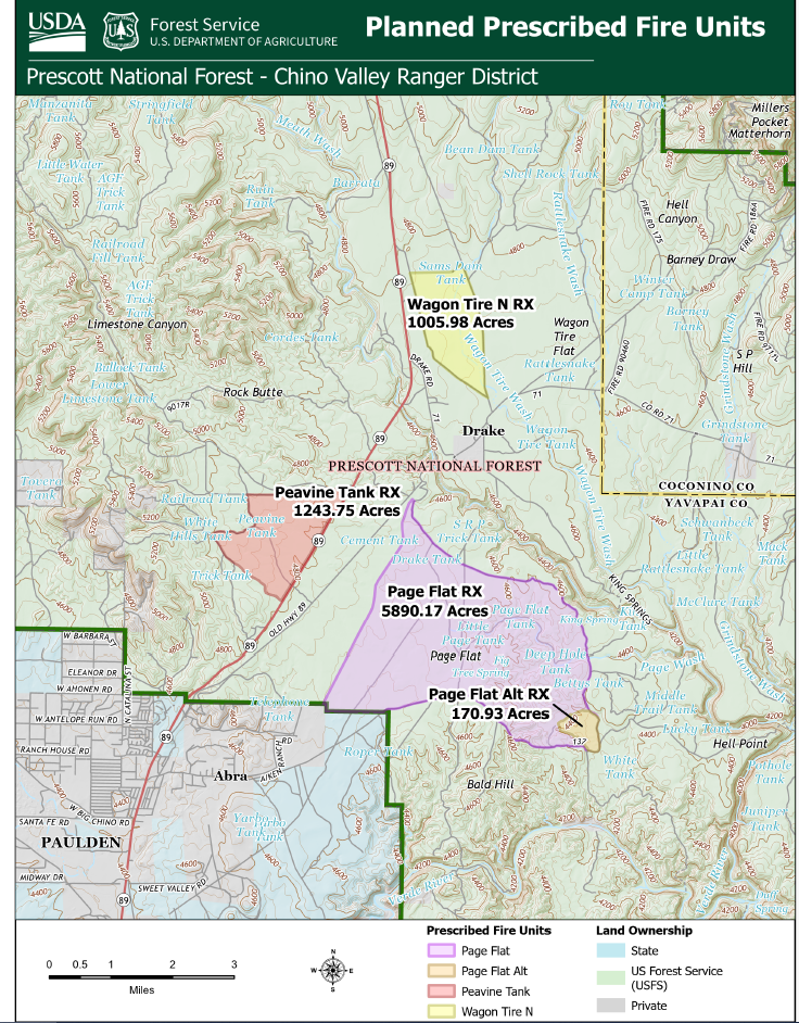 Map of prescribed fires planned for the Chino Valley Ranger District