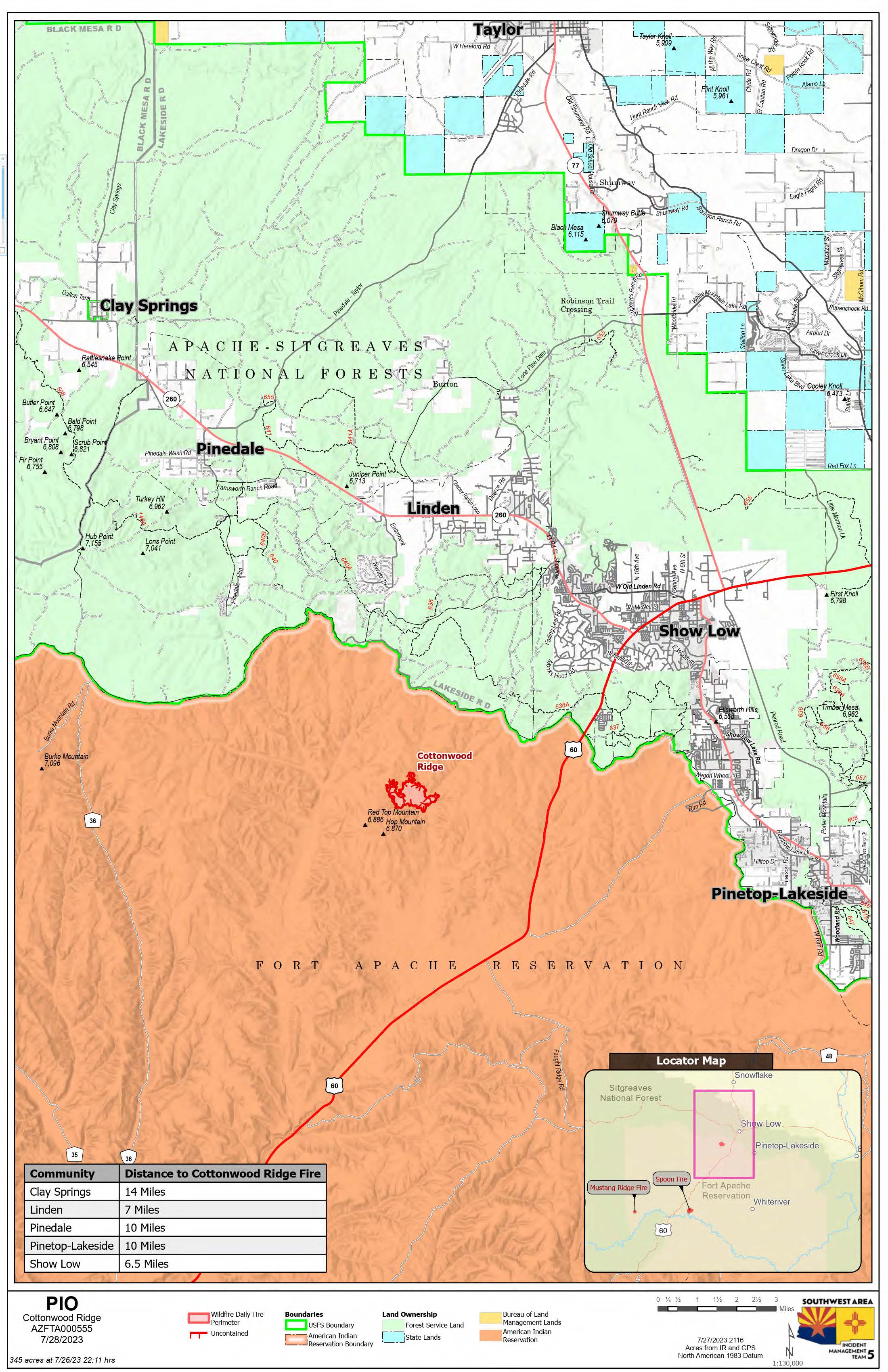 Cottonwood Ridge Fire Map July 28 2023