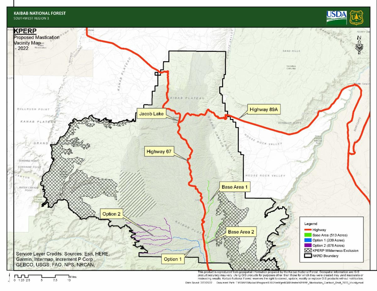 Map of mastication on North Kaibab Ranger District May and June 2023