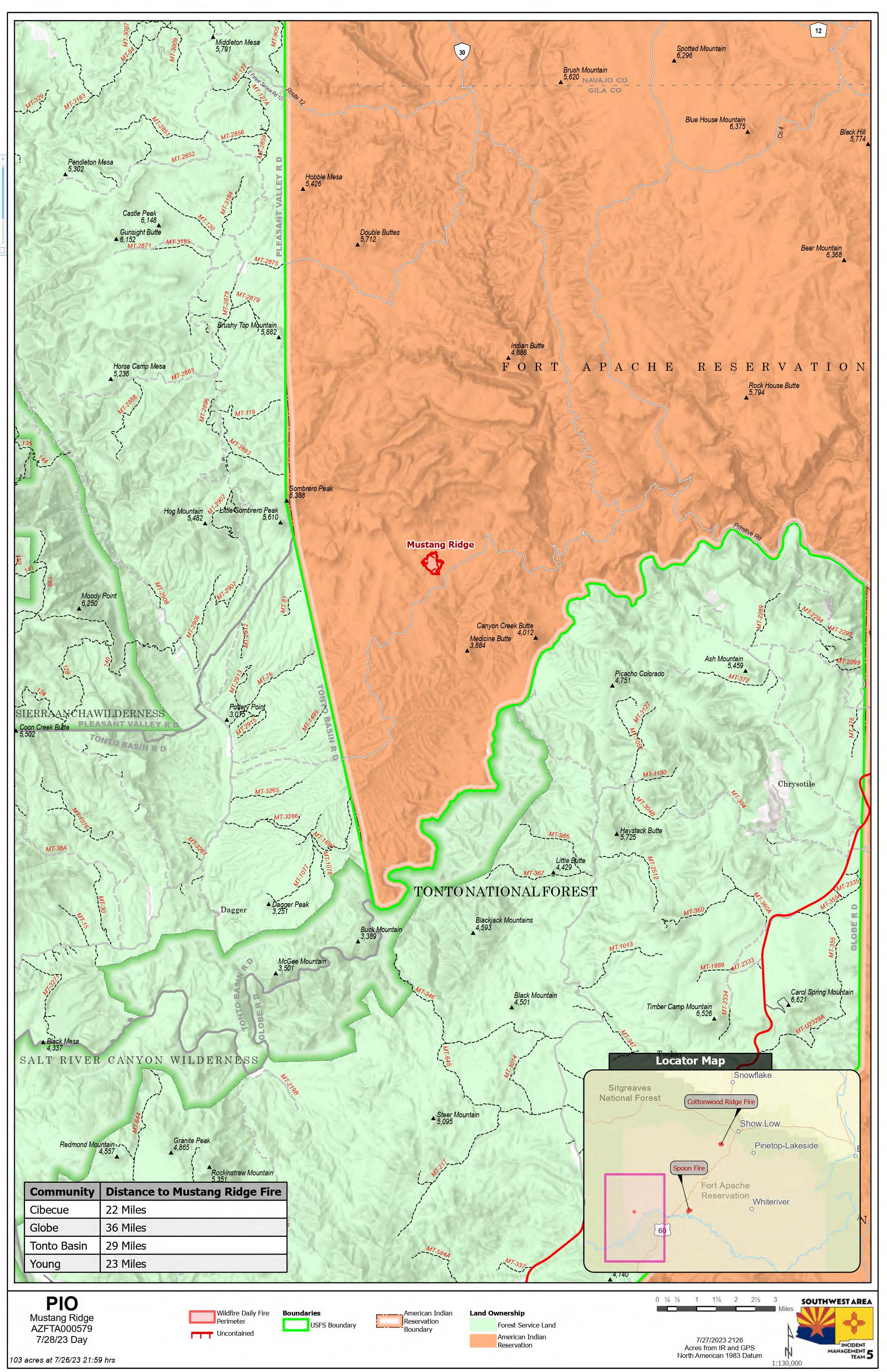 Mustang Ridge Fire Map July 28 2023