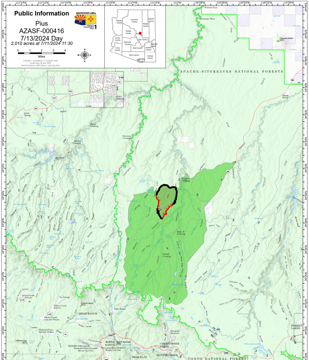 Map showing location of the Pius Fire