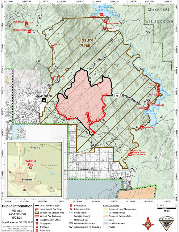 Map showing location of Wildcat Fire
