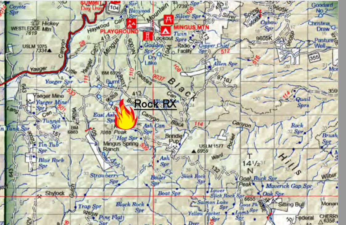 Map showing location of Rock Prescribed Burn in Prescott National Forest