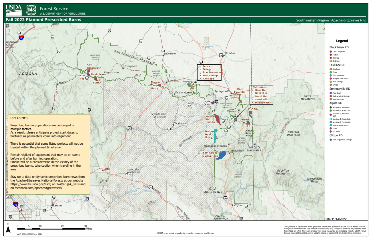 Map with location of Fall 2022 Prescribed Burns