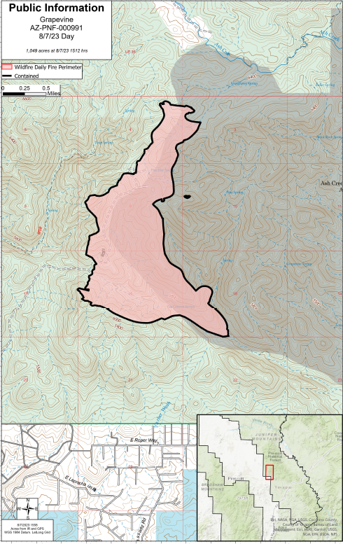 Map showing boundary and location of the Grapevine Fire
