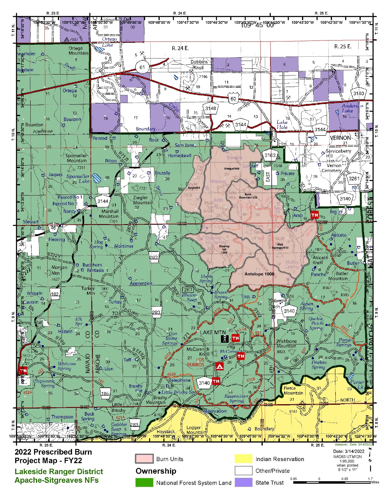 Map 2 of Sitgreaves prescribed burn May 22 to June 10 2023