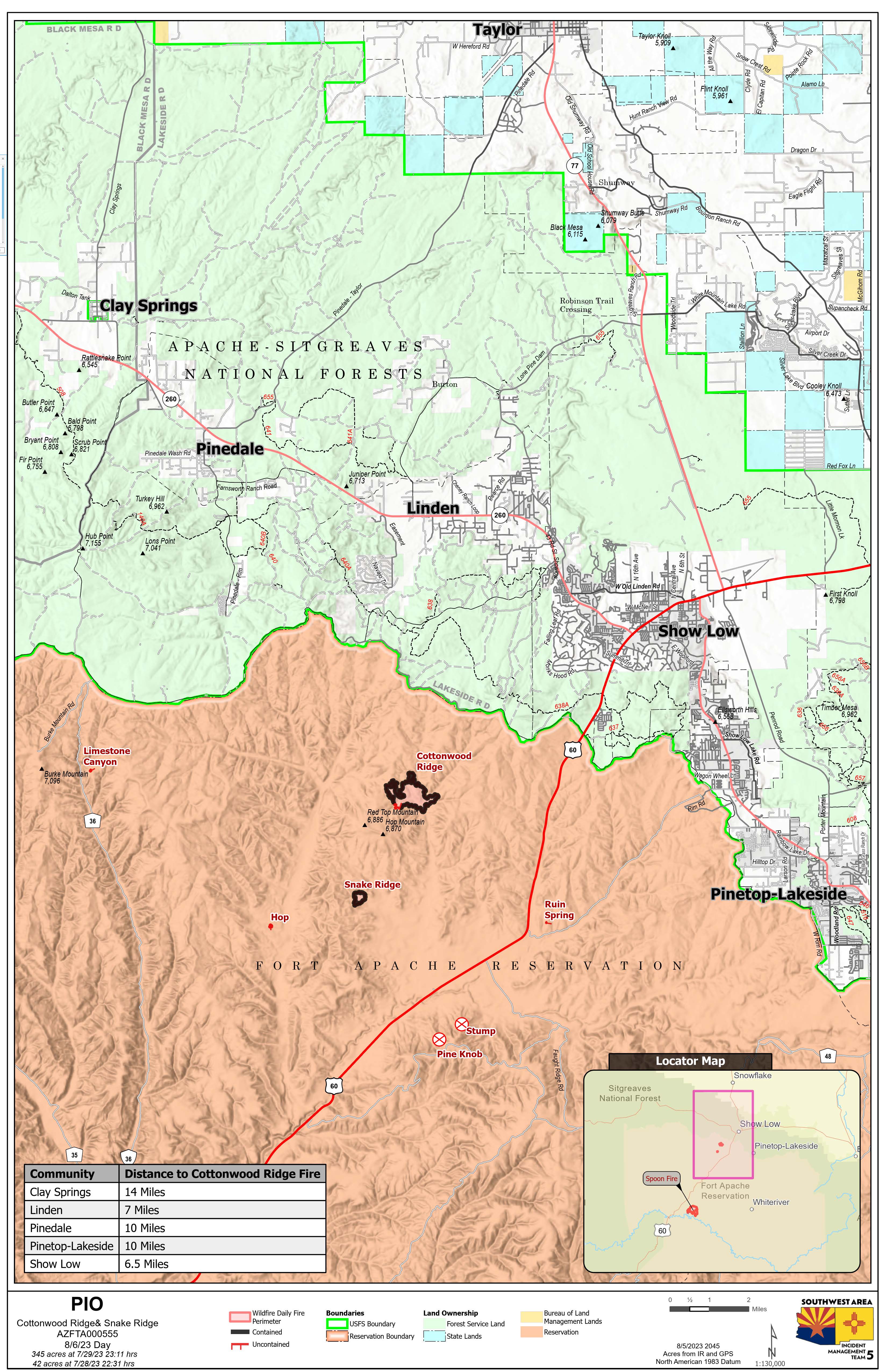 Cottonwood Ridge Fire Map Aug 6, 2023