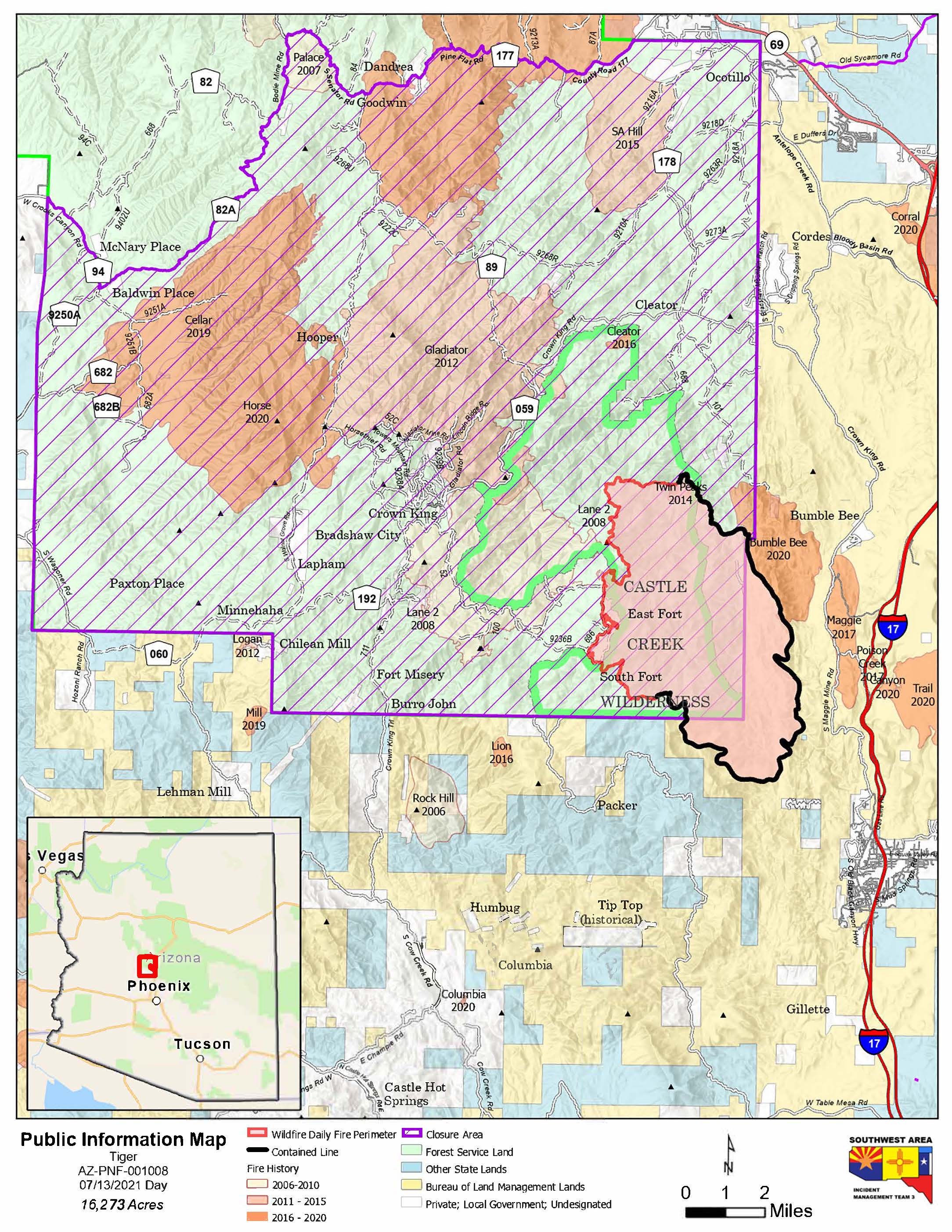 Tiger Fire Map July 13, 2021