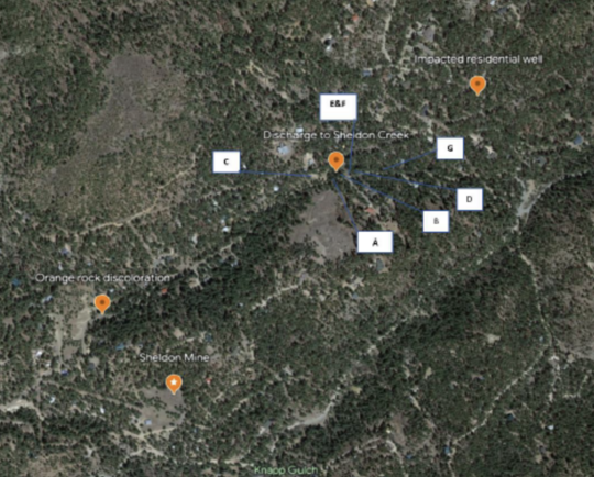 Overhead map view  of ADEQ sampling sites in Walker, AZ