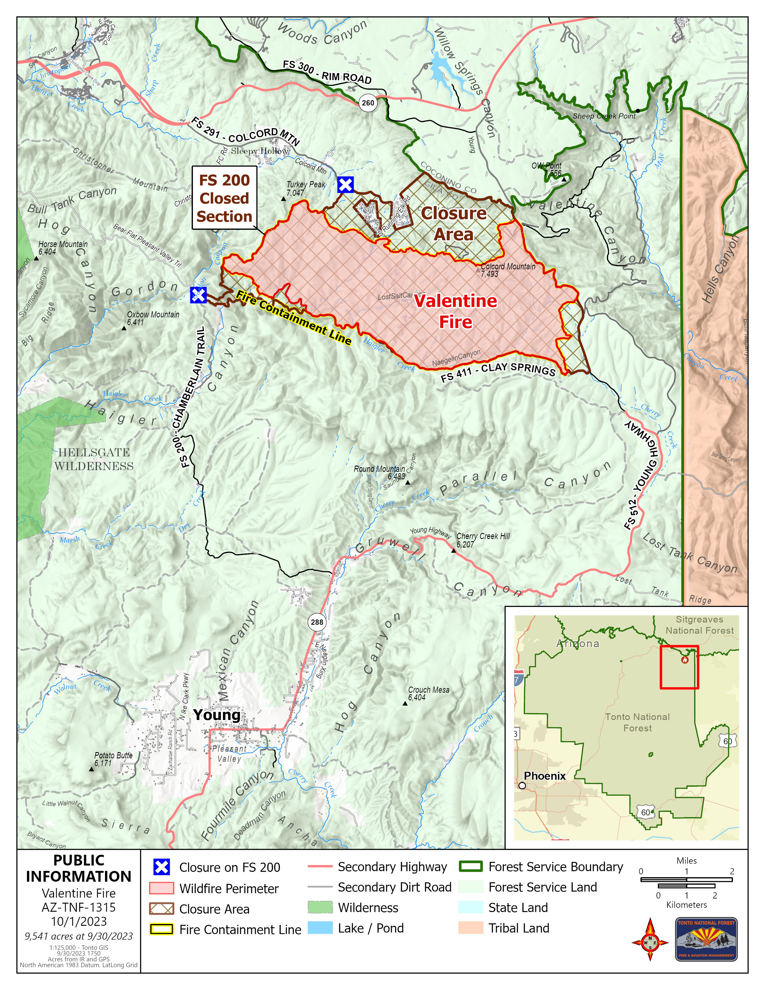 Map showing the boundary of the Valentine Fire 100123
