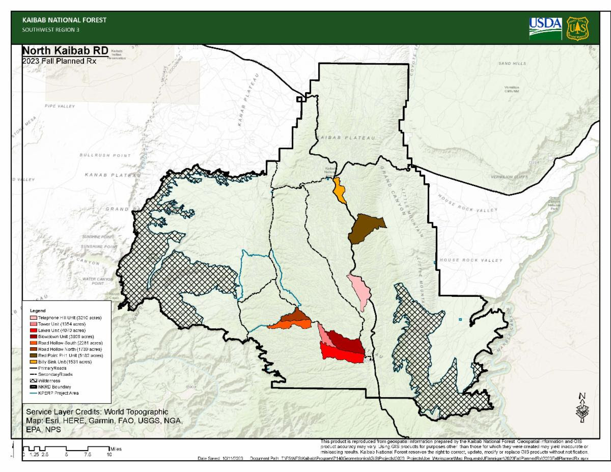 Map showing locations of the prescribed burn on the North Kaibab Ranger District
