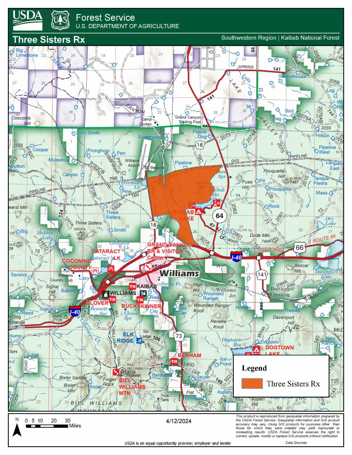 Map identifying the area of the Three Sisters prescribed fire project