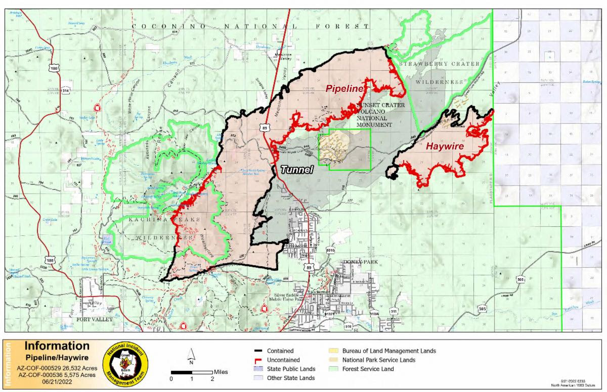 Pipeline and Haywire fires map June 21 2022