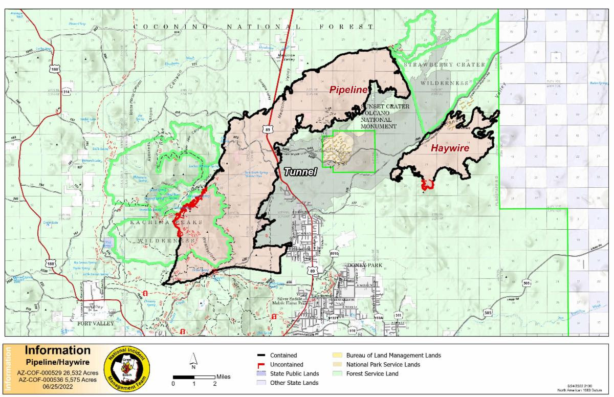 June 25 Haywire and Pipeline Fire Map