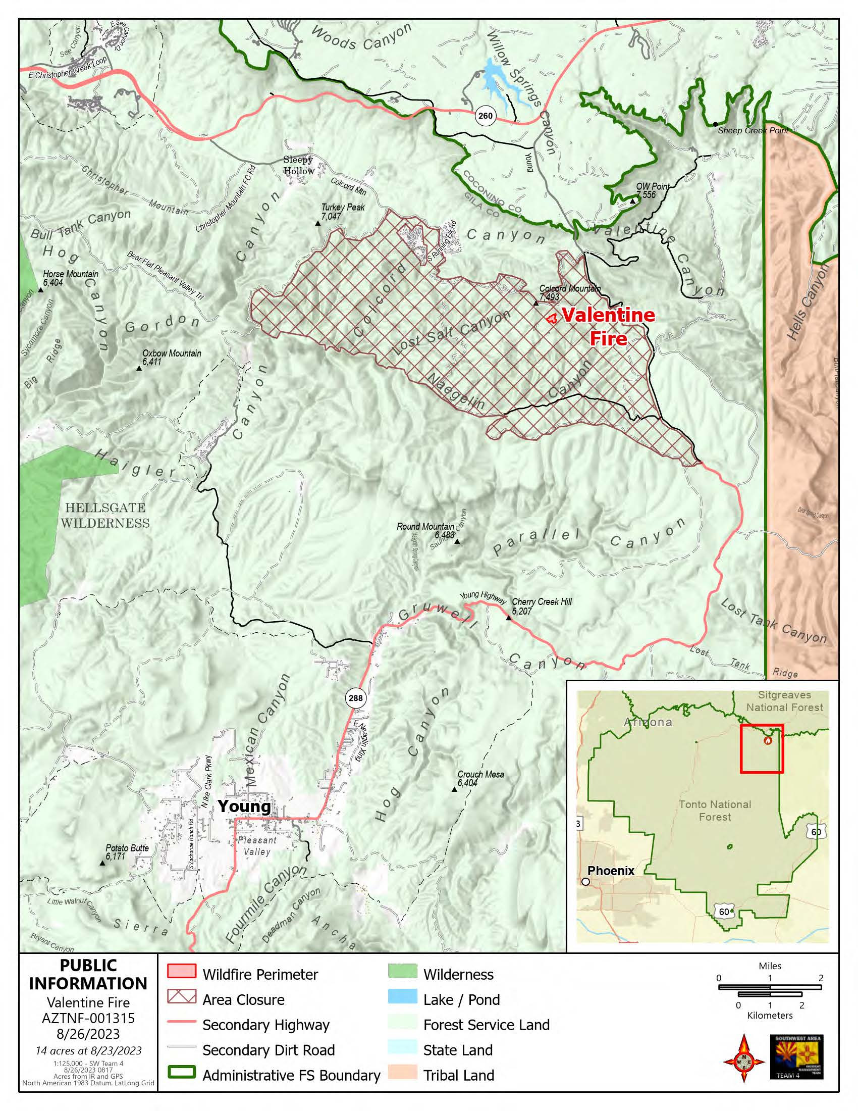 Map showing location of the Valentine Fire