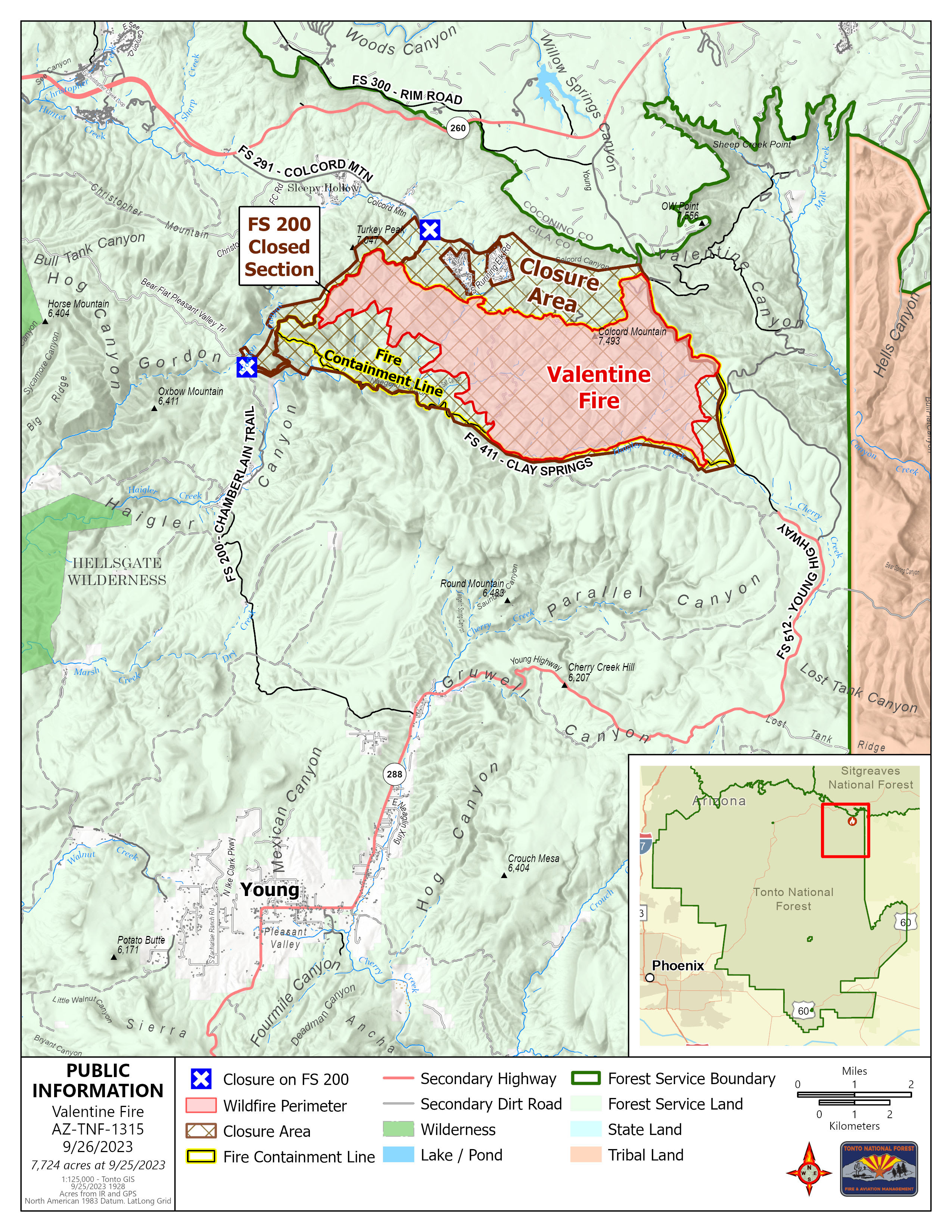Map showing location of the Valentine Fire 092623
