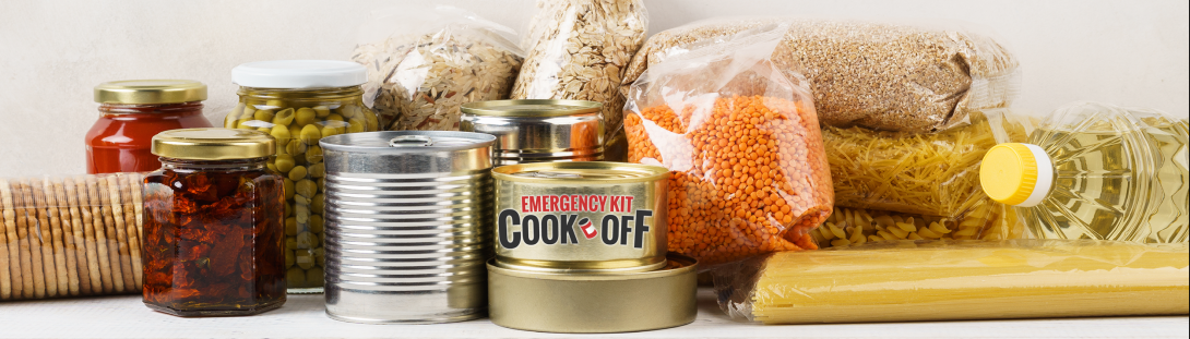 Canned food, dry pasta, grains, preserved vegetables, and a bottle of oil are some of the nonperishable food to pack in your kit.