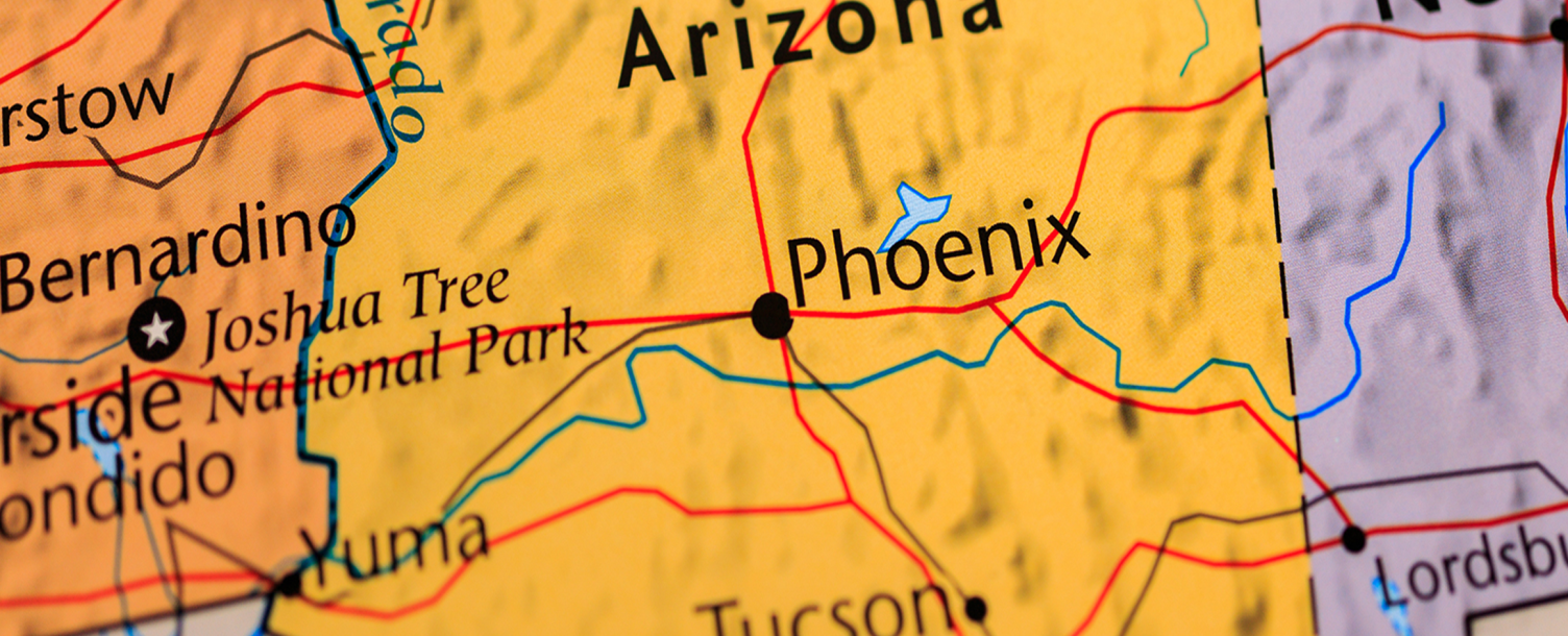 A map zoomed into Arizona representing the hazard viewer.